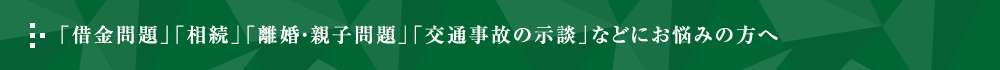 「借金問題」「相続」「離婚・親子問題」「交通事故の示談」などにお悩みの方へ